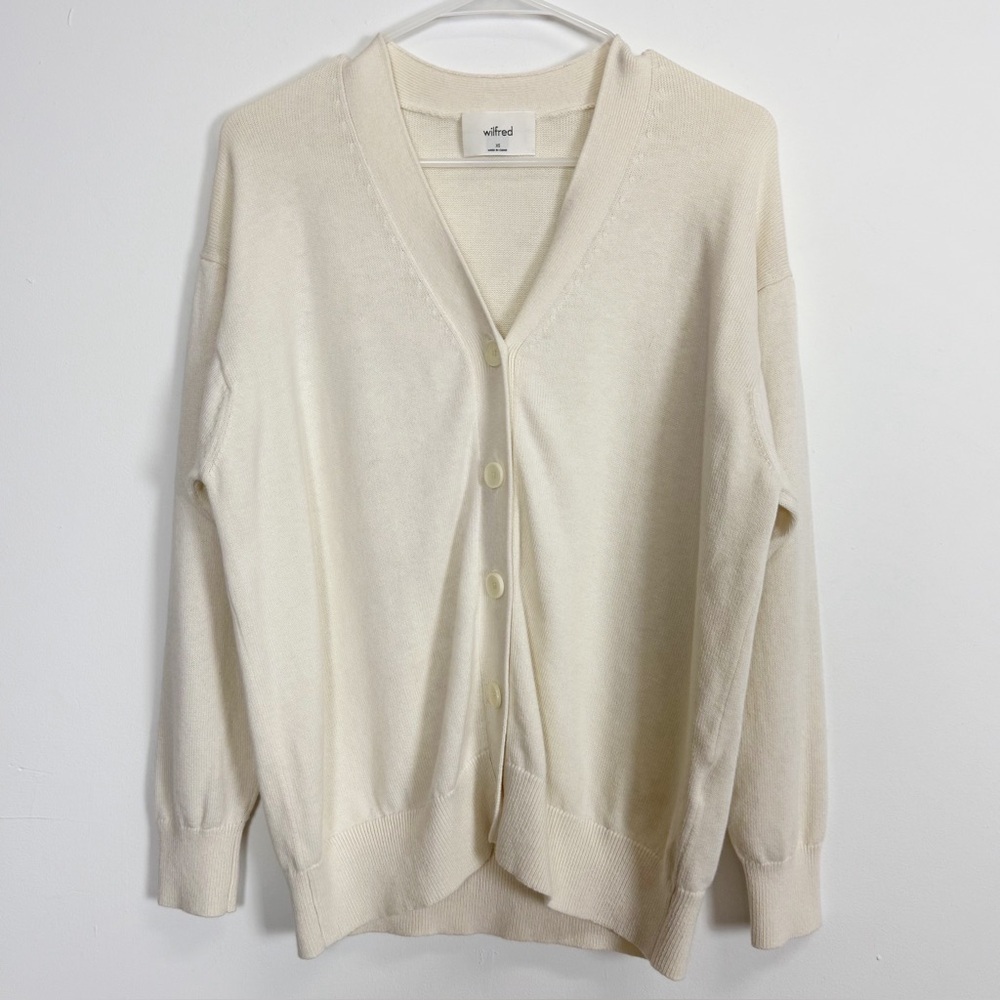 Aritzia Wilfred Cardigan Sweater Womens XS Cream Ivory Knit V-Neck Wool Cotton